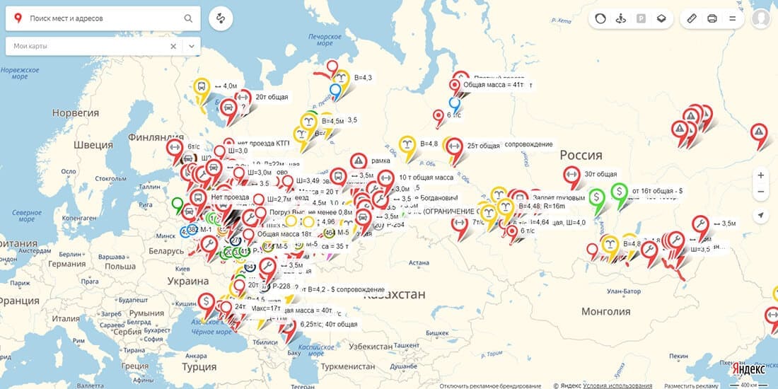 Карта стоянок для автодомов в россии